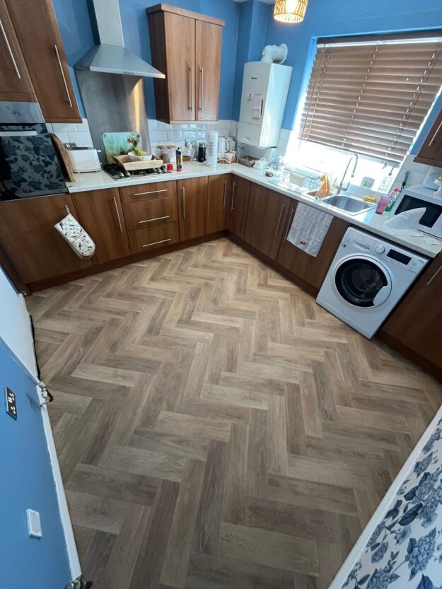 Kitchen vinyl flooring installation completed by Walk On Flooring in Birmingham