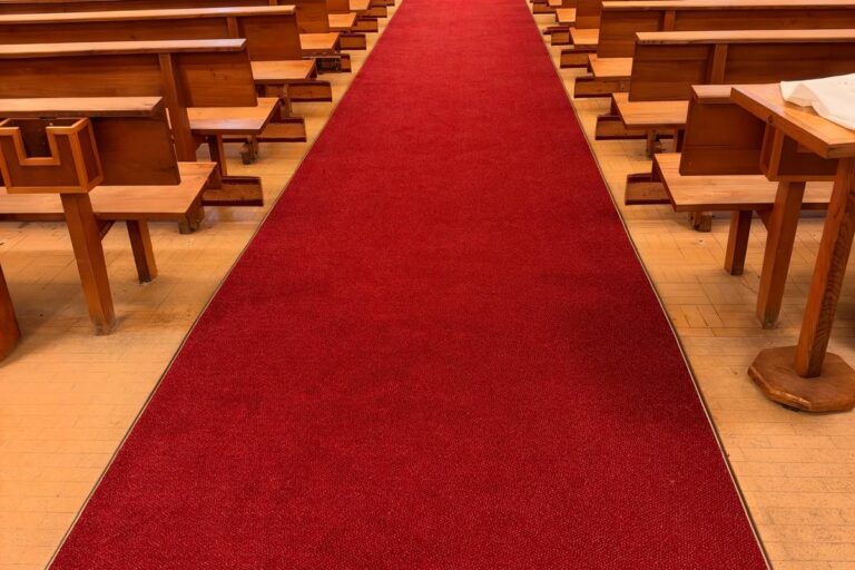 Red Scala Endurance carpet fitted to the centre aisle at St Thomas More Church, Sheldon